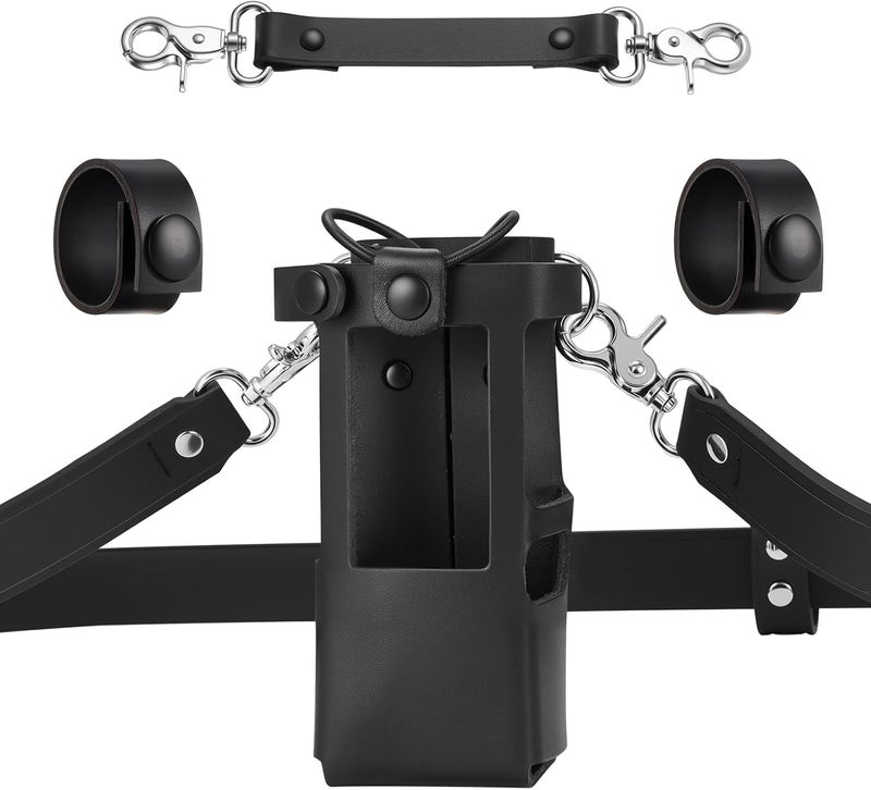 abcGoodefg Leather Firefighter Radio Strap and Holder, Leather Radio Holster Set with Anti-sway Strap, Cord Keepers Compatible with Motorola APX 6000/6000XE/8000/8000XE (Black) - Image 1